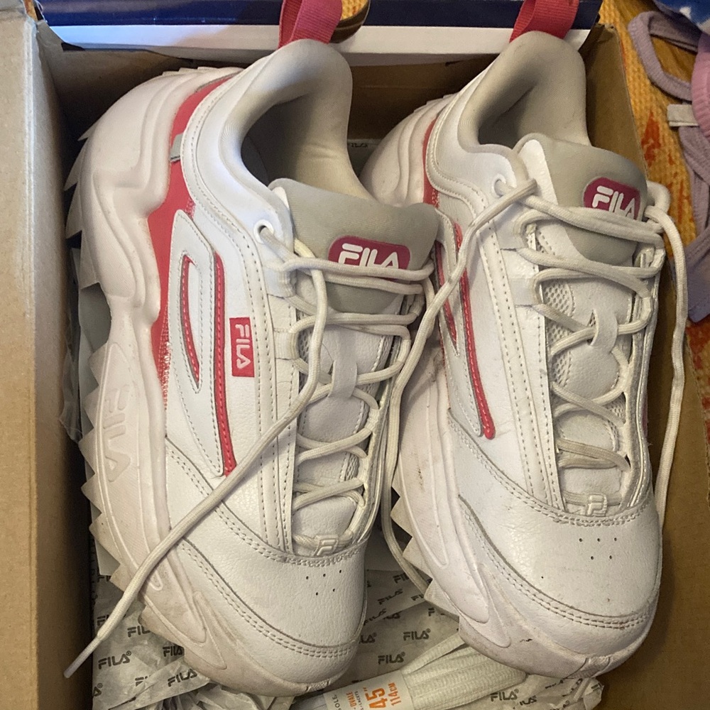 Fila White and Red Athletic Shoes